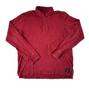 American Eagle Polo Shirt Mens Casual Knit Cotton Red Long Sleeve 1/4 Button